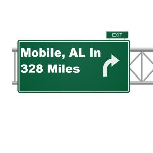 Interstate Highway Sign Depicting Miles To Mobile, Alabama